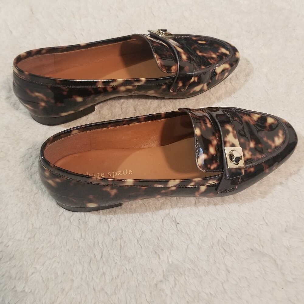 Kate Spade Patent Leather Tortoiseshell Catroux Slip On Loafer 7.5B
